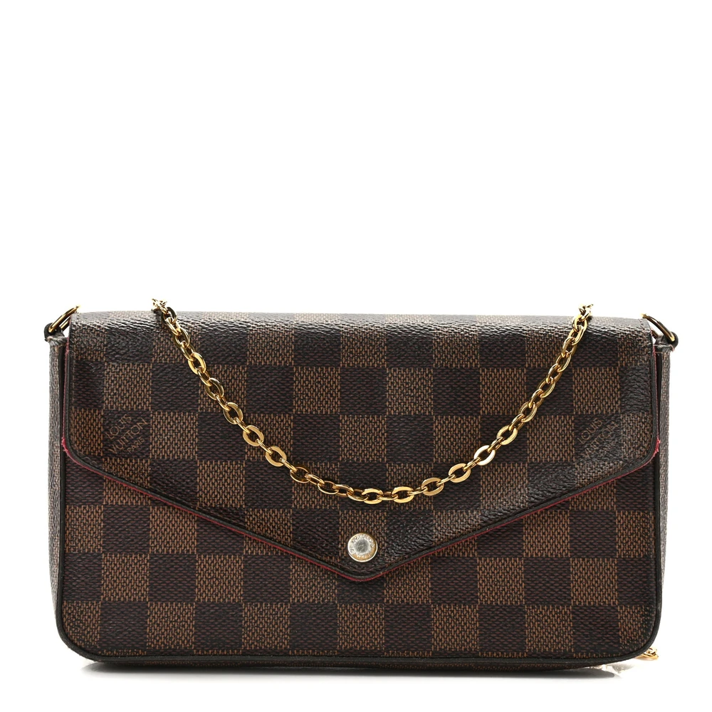 Lushentic Louis Vuitton Pochette Felicie Chain Wallet PM Damier Ebene Canvas Gold Hardware Front
