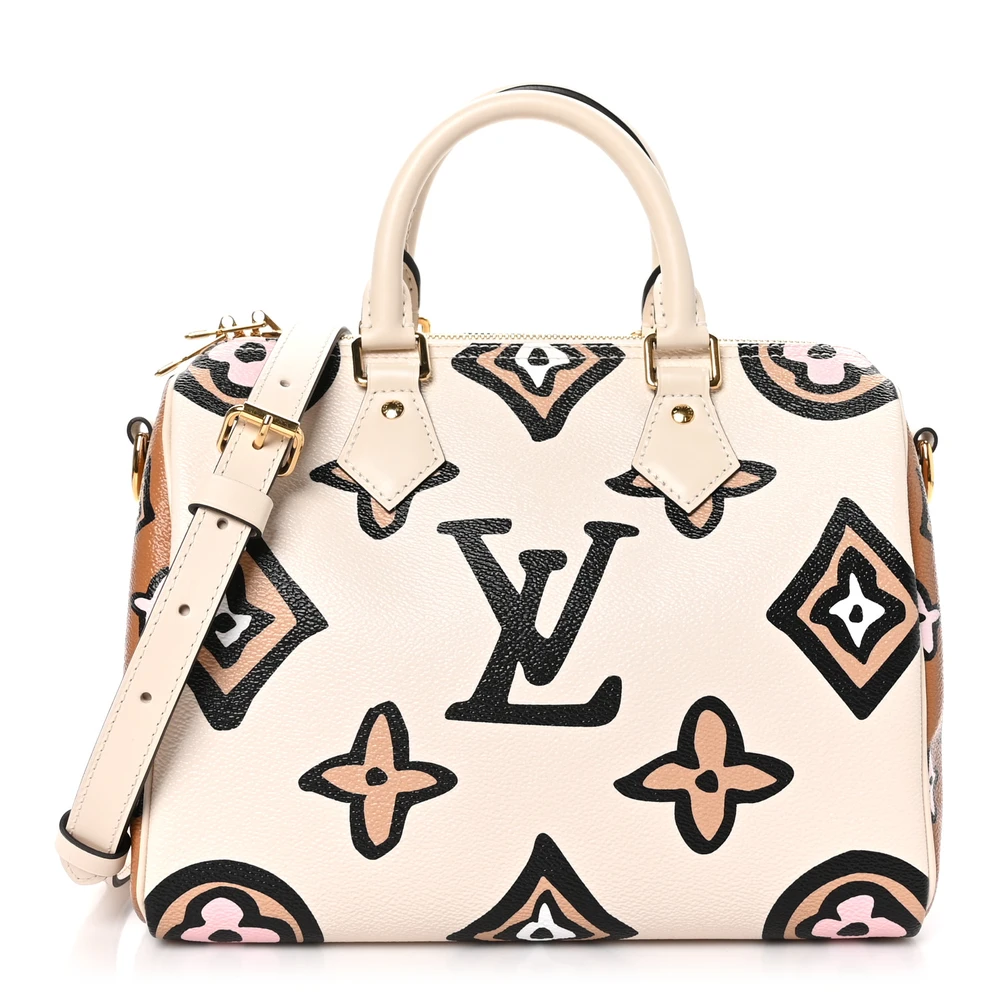 Lushentic Louis Vuitton Wild at Heart Speedy Bandouliere 25 Creme Giant Monogram Canvas Gold Hardware Front