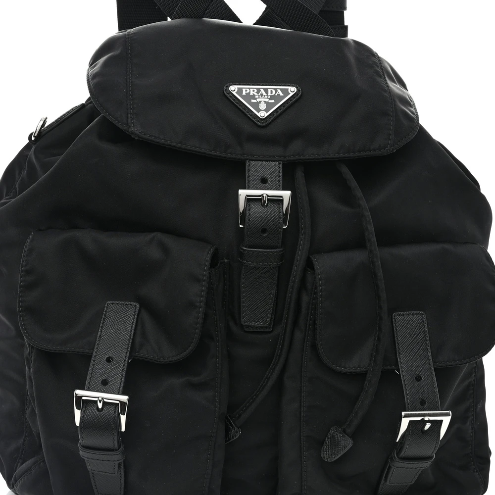 Lushentic Class Medium Backpack - Black Re-Nylon Saffiano Leather - Image 8