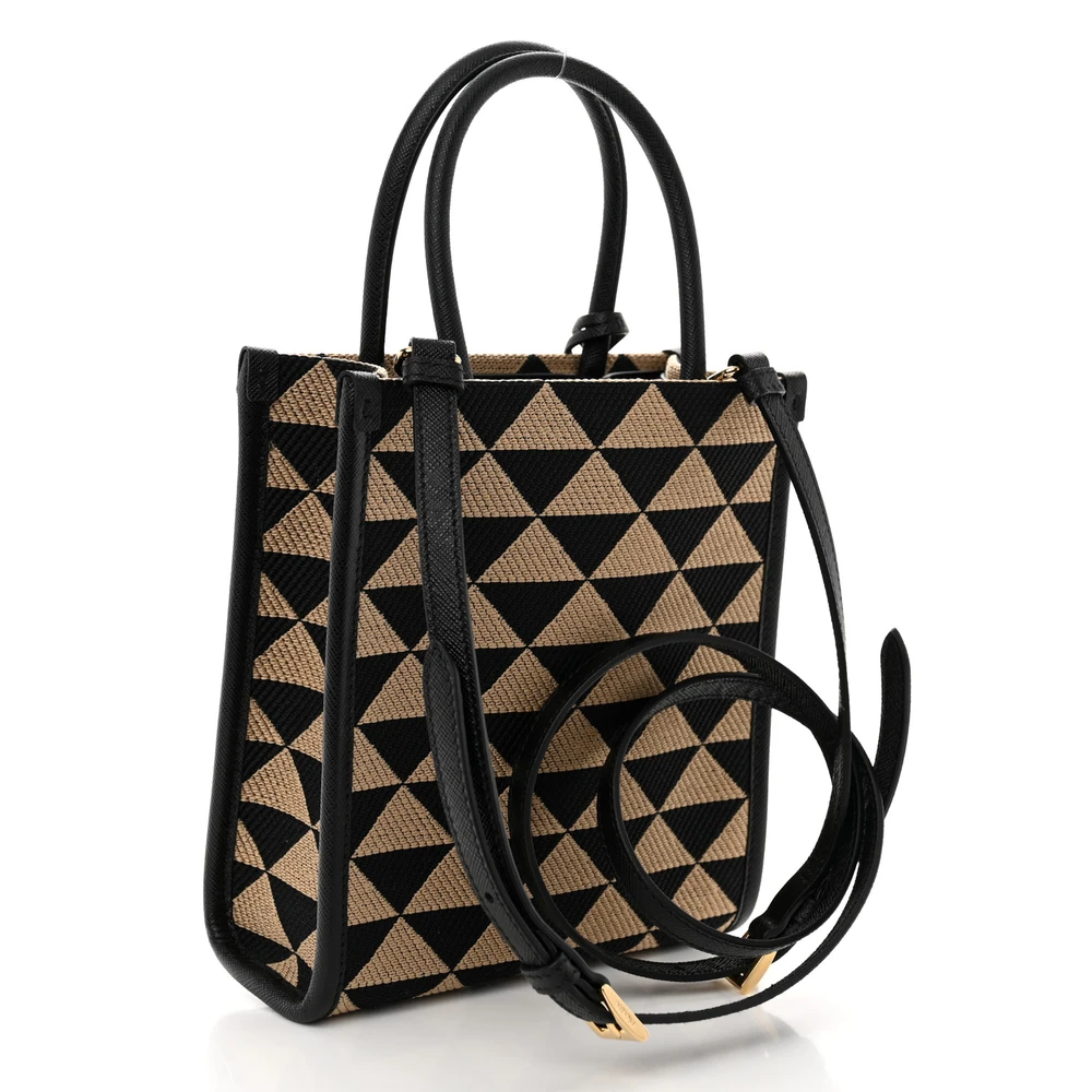 Lushentic Grade Replica Micro Triangolo Tote - Black Jacquard Gold - Image 3