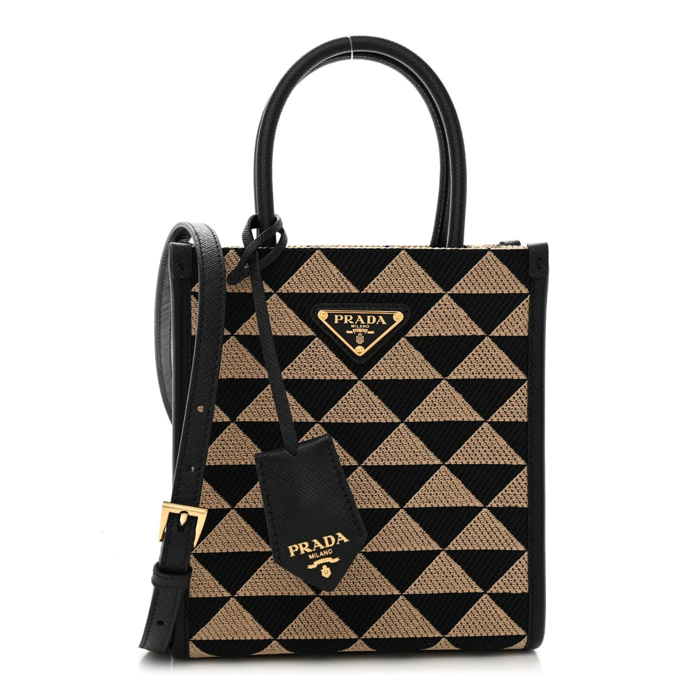 Lushentic Grade Replica Micro Triangolo Tote - Black Jacquard Gold