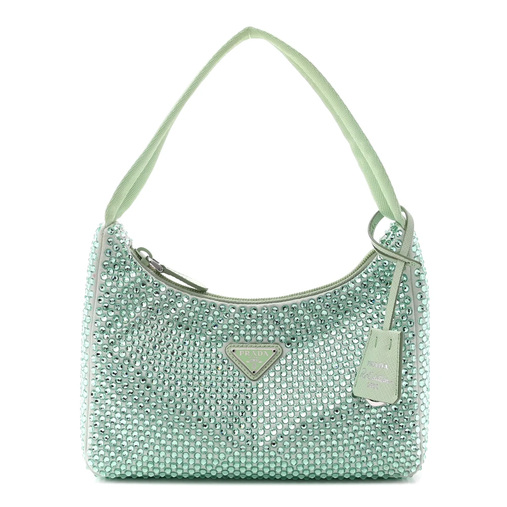 Lushentic Replicas Mini Re-Edition 2000 Bag Acqua Satin Crystal Silver