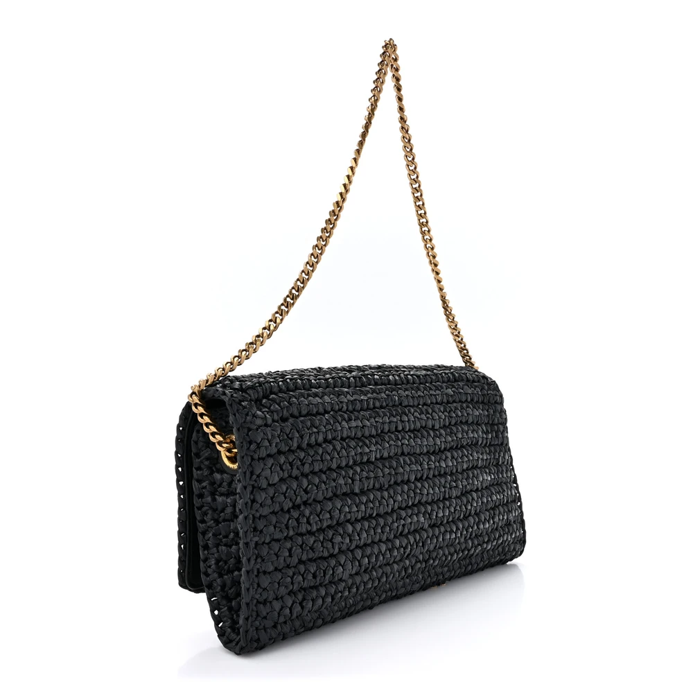 Lushentic Quality Bags - Medium Kate 99 Tassel Monogram Raffia Black Gold Hardware - Image 3