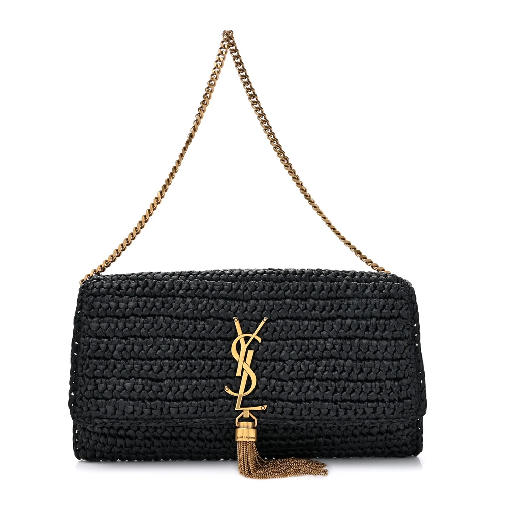 Lushentic Quality Bags - Medium Kate 99 Tassel Monogram Raffia Black Gold Hardware
