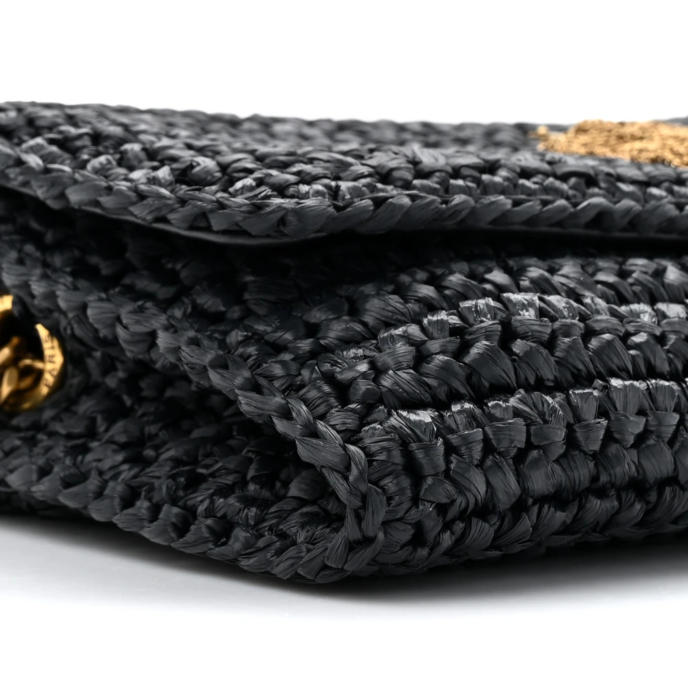 Lushentic Quality Bags - Medium Kate 99 Tassel Monogram Raffia Black Gold Hardware - Image 4