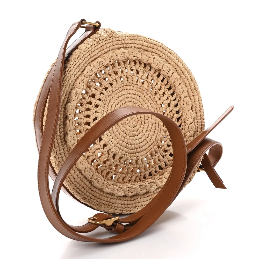 Lushentic Replicas Small Sac Round Bag – Natural Raffia, Aged Gold Hardware - Image 3