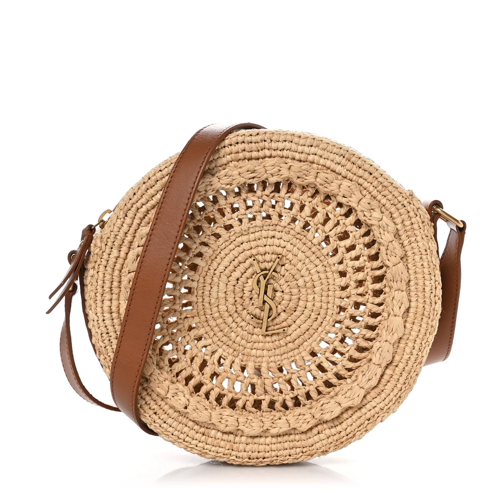 Lushentic Replicas Small Sac Round Bag – Natural Raffia, Aged Gold Hardware